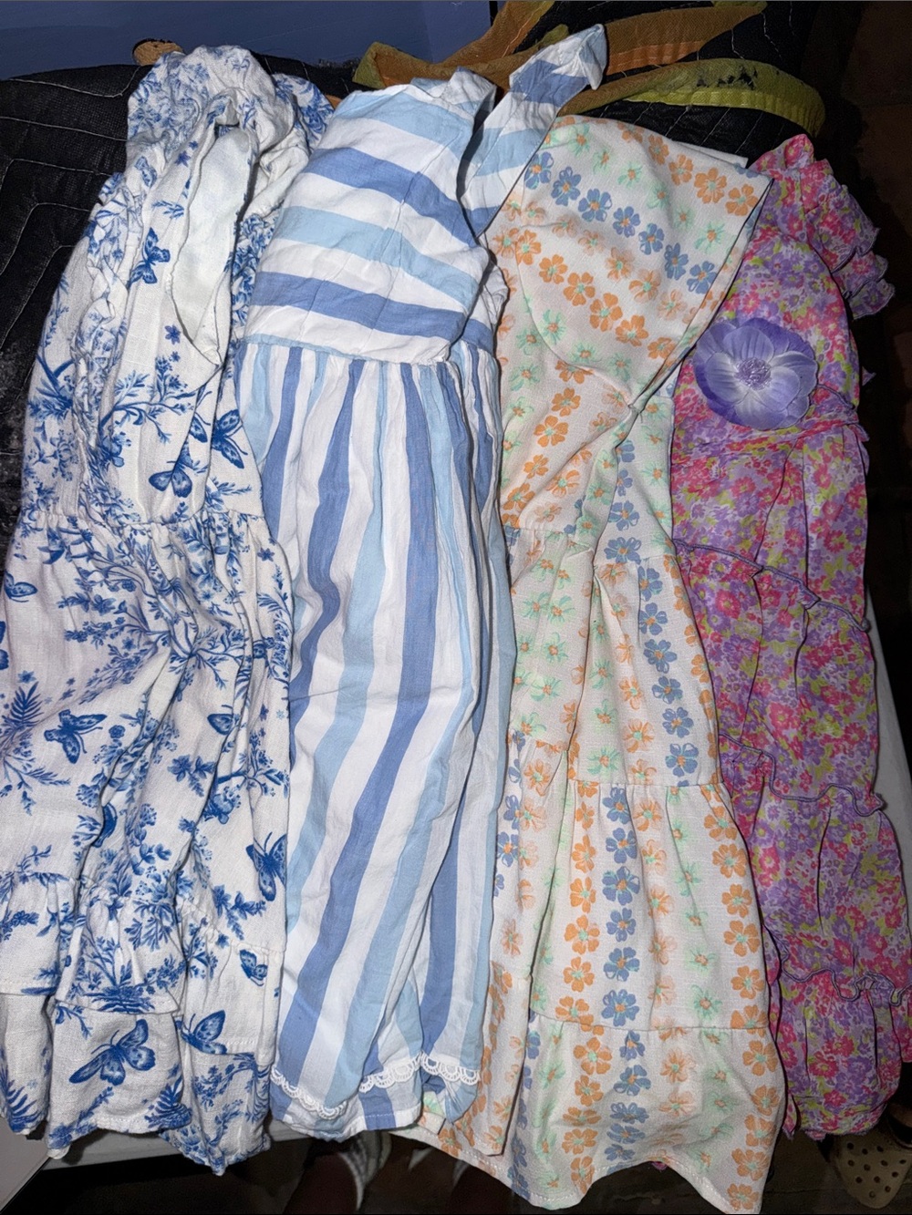 Girls' Blue & White Floral and Stripe Casual Dress Set